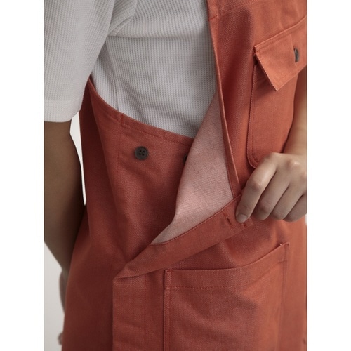 エプロン カラーデニムビブエプロン 無地 オレンジ