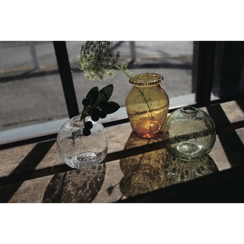 花瓶 手吹きバブルガラスフラワーベース クリア