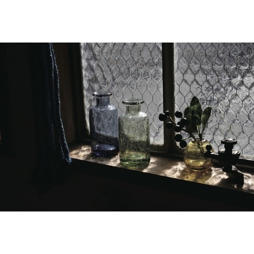 花瓶 手吹きバブルガラスフラワーベース アンバー