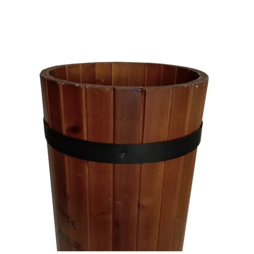 傘立て スリム 円柱 木製 受け皿付き ブラウン