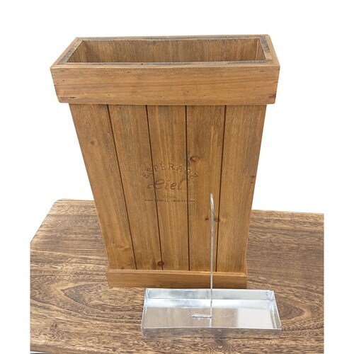 傘立て スリム 木製 受け皿付き ブラウン