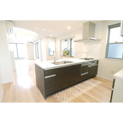 キッチンマット 拭ける 45×180cm タイル