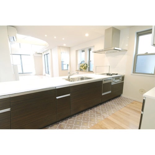 キッチンマット 拭ける 45×270cm タイル