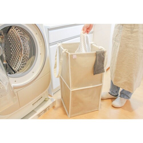 ランドリーバスケット 折りたたみ ベージュ