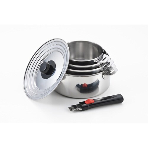 鍋 6点セット 着脱式ハンドル付き ステンレス製