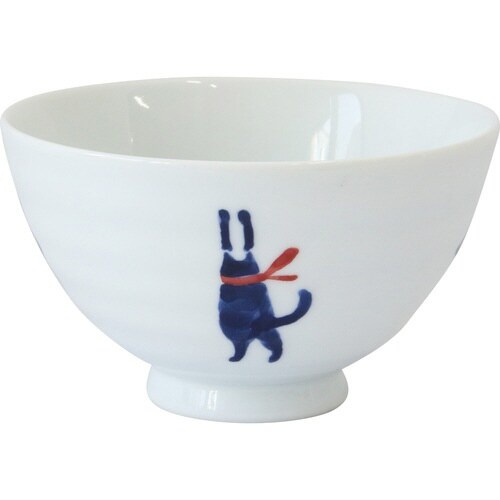 飯碗 11.5cm 気まま猫 藍花 陶器 赤