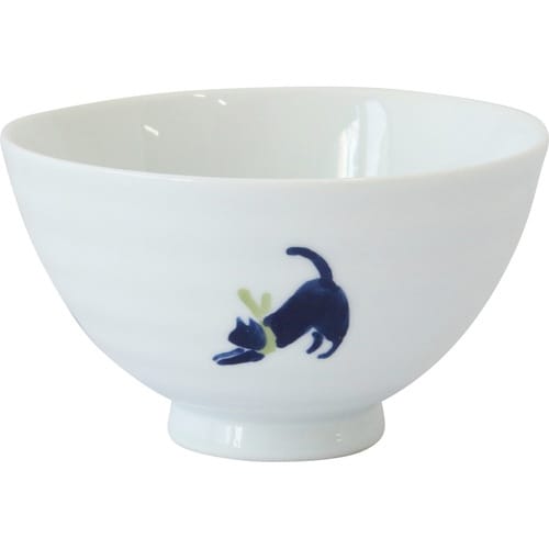 飯碗 11.5cm 気まま猫 藍花 陶器 緑