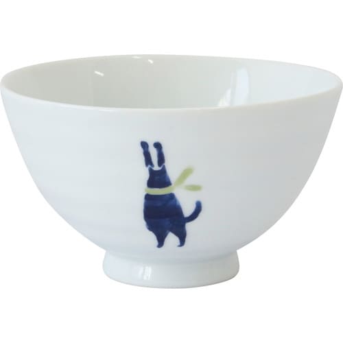 飯碗 11.5cm 気まま猫 藍花 陶器 緑