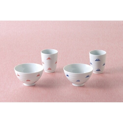 飯碗 富士山 藍花 陶器 波佐見焼 赤