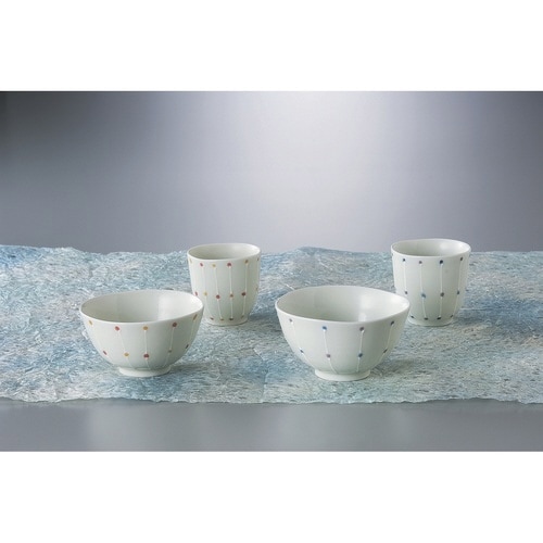 飯碗 水玉 藍花 陶器 波佐見焼 青