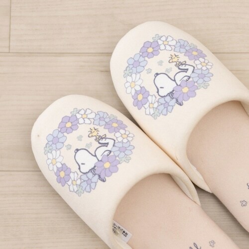 スヌーピー 花いっぱい スリッパ ブルー
