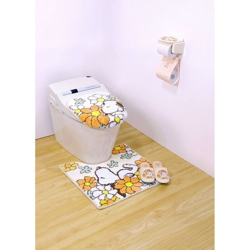 スヌーピー 花いっぱい トイレマット オレンジ