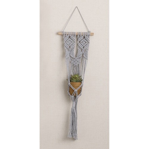 鉢カバー マクラメ ハンギングプランター グレー