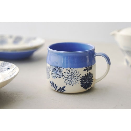 マグカップ 400ml ガーデン 陶器 青