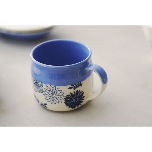 マグカップ 400ml ガーデン 陶器 青