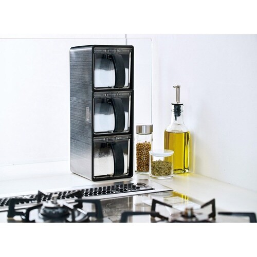 調味料ストッカー 3個組 ステンレス製ラック付き