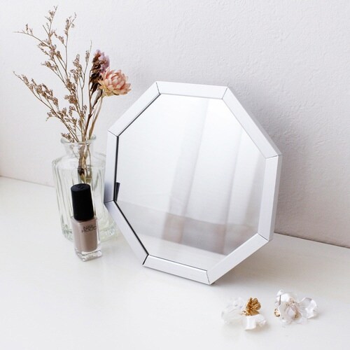 スタンド&ウォールミラー 八角形ミラー シルバー