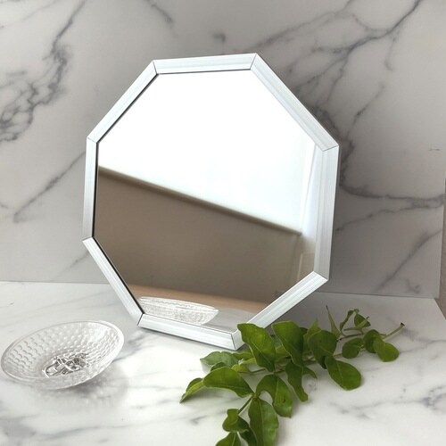 スタンド&ウォールミラー 八角形ミラー シルバー
