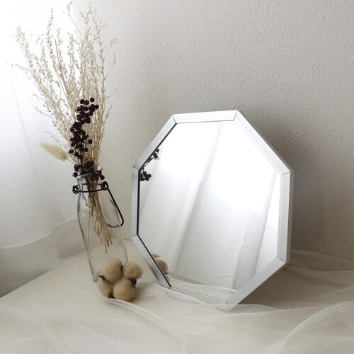 スタンド&ウォールミラー 八角形ミラー シルバー