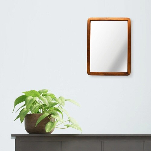 ウォールミラー 木製フレーム ブラウン