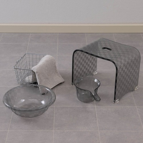 洗面器 風呂桶 手桶 手おけ チェッカー グレー