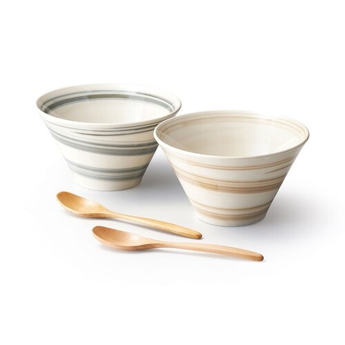 麺鉢 スプーン ペアセット スピラル 磁器 木製