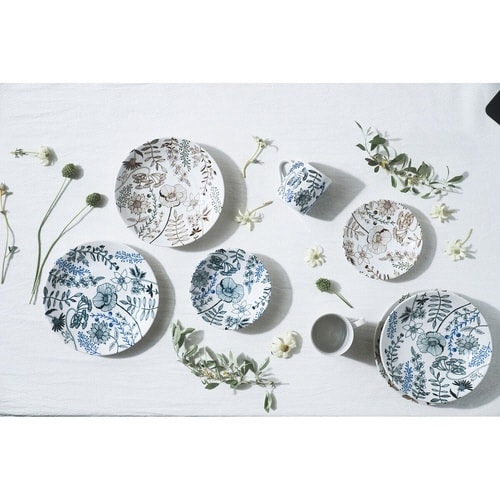 ボウル 22cm L フラワーパターン 磁器 黒