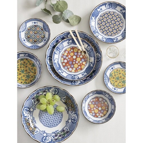 小皿 16.5cm 5寸 プレート 青格子