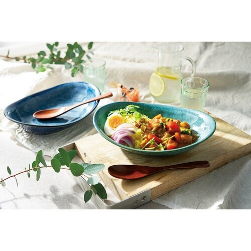 カレー皿 24cm オーバル 窯変 磁器 グリーン