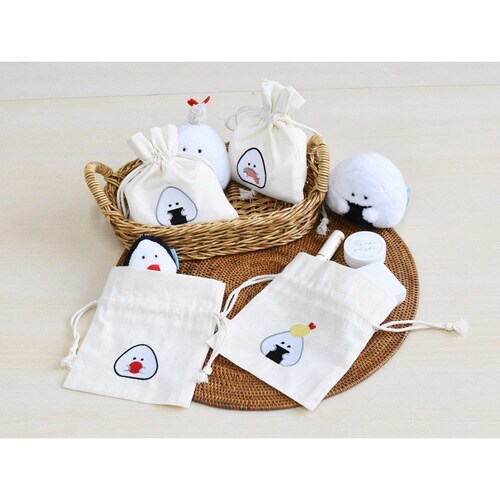 巾着 ポーチ ぎゅっとおにぎりさん 刺繍 のり