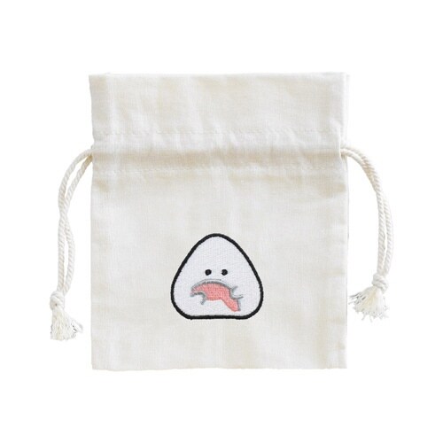 巾着 ポーチ ぎゅっとおにぎりさん 刺繍 鮭