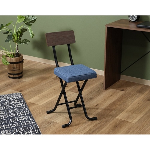 折りたたみ椅子 座面高47cm 背もたれ付 ブルー