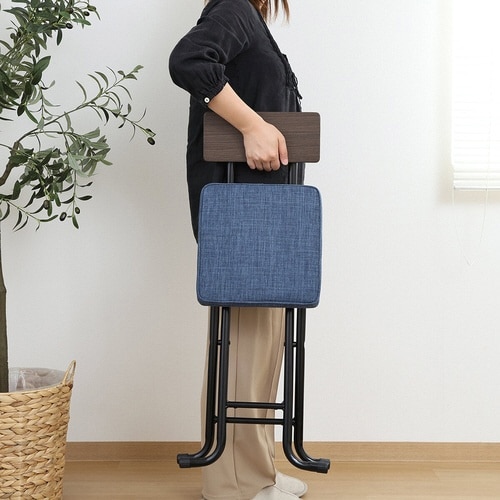 折りたたみ椅子 座面高47cm 背もたれ付 ブルー