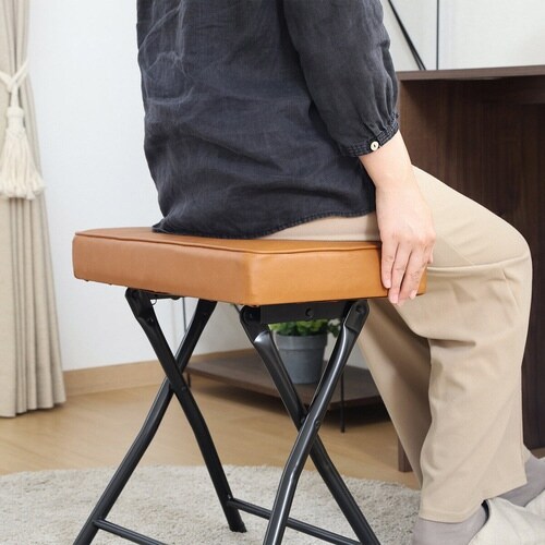 折りたたみ椅子 座面高49cm スツール ブラウン