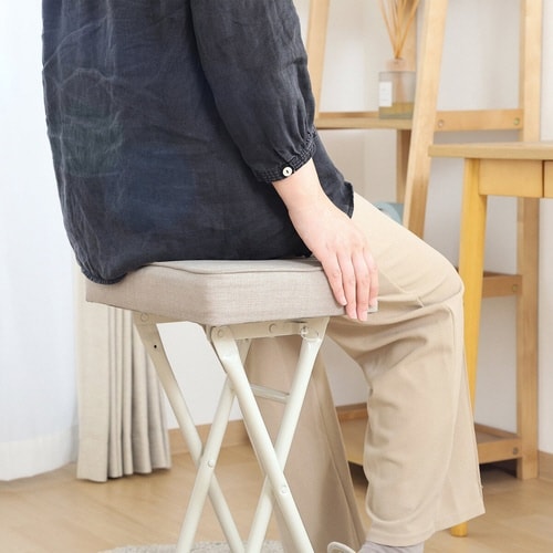 折りたたみ椅子 座面高60cm ベージュ