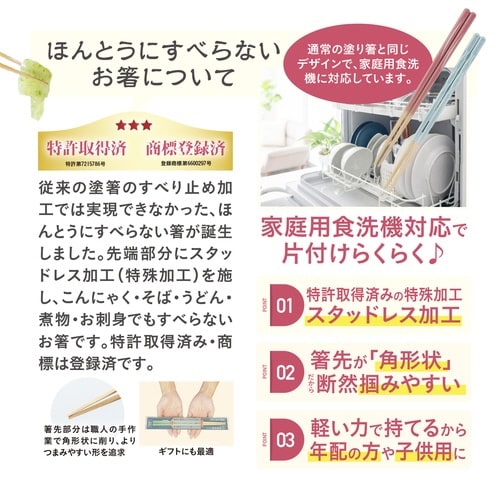 ほんとうにすべらないお箸 23cm レッド