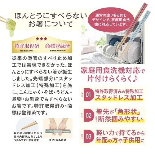 ほんとうにすべらないお箸 23cm ホワイト