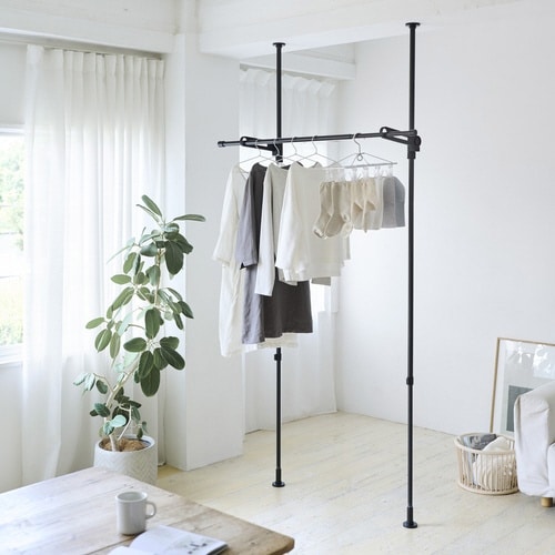 室内物干し 竿受け 室内つっぱり竿受け ブラック