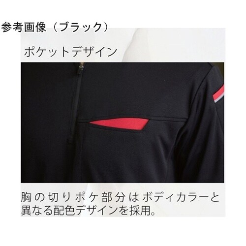 切りポケハーフジップ長袖ポロ ブラック