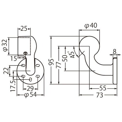 BR−604RブラケットL止右32シルバ