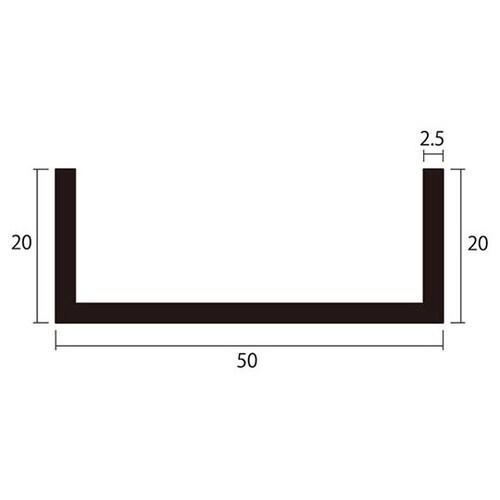 アルミチャンネル2m2.5×50×20銀