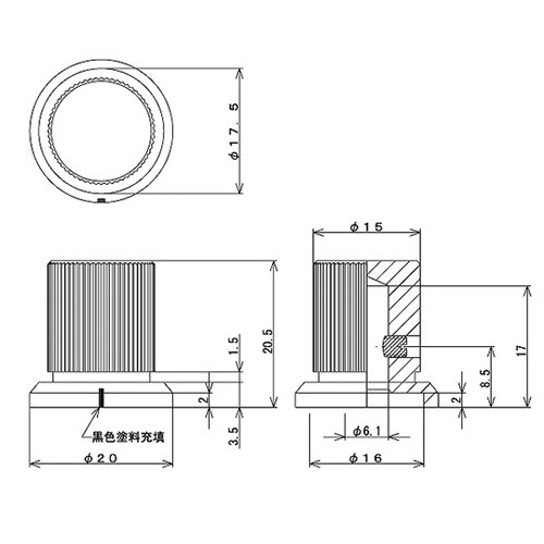 つまみ Φ20 シルバー(アルミ) 指示