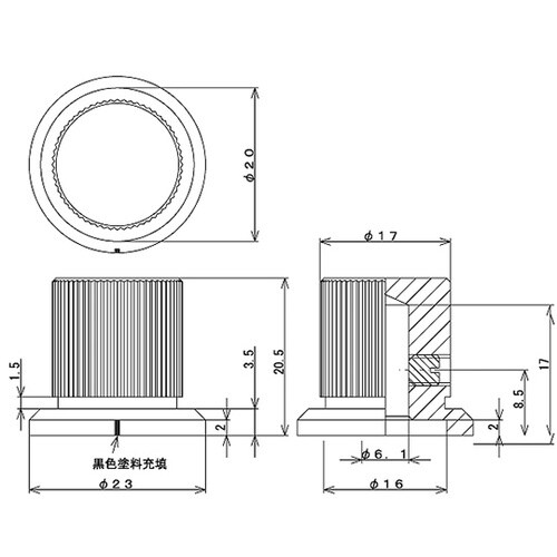 つまみ Φ23 シルバー(アルミ) 指示