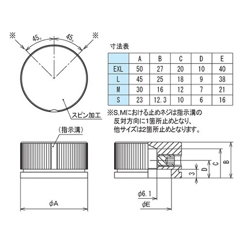 つまみ Φ23 黒(アルミ) シャフト径