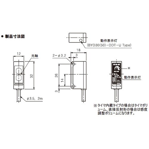 BYD3M−TDT−P 小型光電センサ