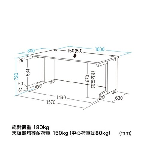 パーソナルデスク(ブラック/W1600×