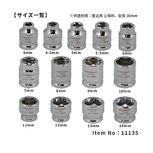 差込角1/4DR 13PC ショートソケ