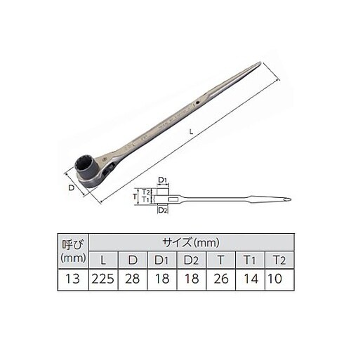 13mm/225mm ラチェットレンチ(