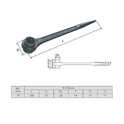 19mm/290mm 片口ラチェットレン