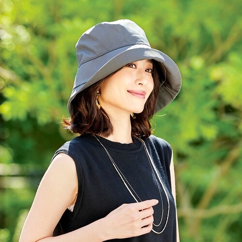 小顔魅せ目深にかぶれるUV帽子 ブラック